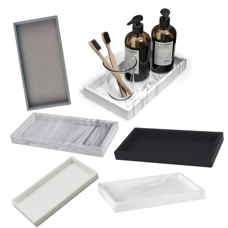 Factory Spot New Bathroom Kitchen Silicone Tray Tableware Water Cup Bathroom Wash Non-slip Storage Tray Rectangular