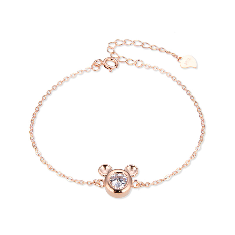 Joyas de diamantes accesorios de moda japonés y coreano s925 pulsera de plata de circón pulsera de temperamento en forma de Mickey Mouse para mujer