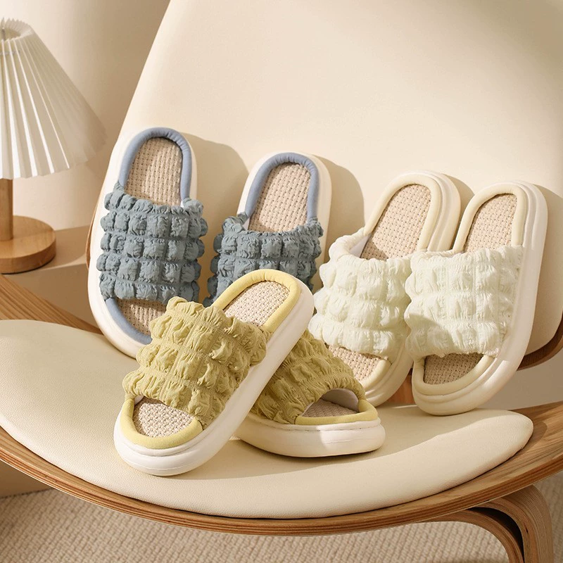 Льняные тапочки в японском стиле женские весенние и осенние домашние интерьеры, хлопок, бесшумный, нескользящие, ванная комната с толстым дном, тапочки мужского пола оптом