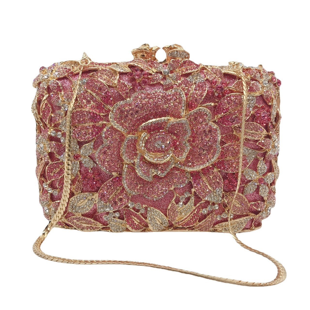 Selección estricta de diamantes transfronterizos bolsas de cena rosa pastel hueco bolsas de mujer bolsas de diamantes llenas bolsas de mano bolsas de vestido