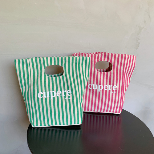 Japanese simple cotton and linen texture canvas bag environmental protection bag new student lunch bag bento personalized letter storage bag