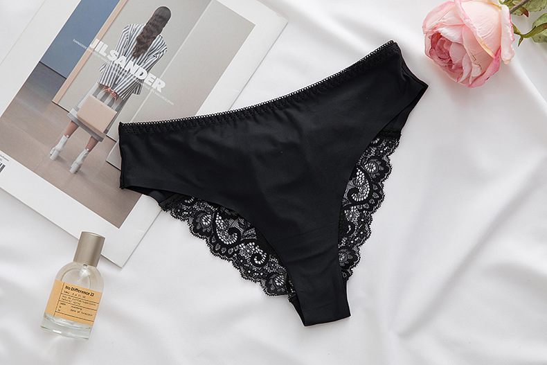Seamless, Breathable, Quick Dry Function New Bow Sexy Lace Stitching Seamless Ice Silk Underwear Low Waist Women's Briefs Ml