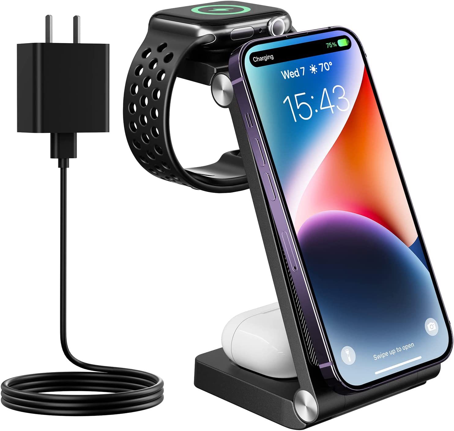 New Vertical Folding Magnetic Three in One Wireless Charger Suitable for Apple 14 Phone Earphones, Watch Charging 15W_voghion.com