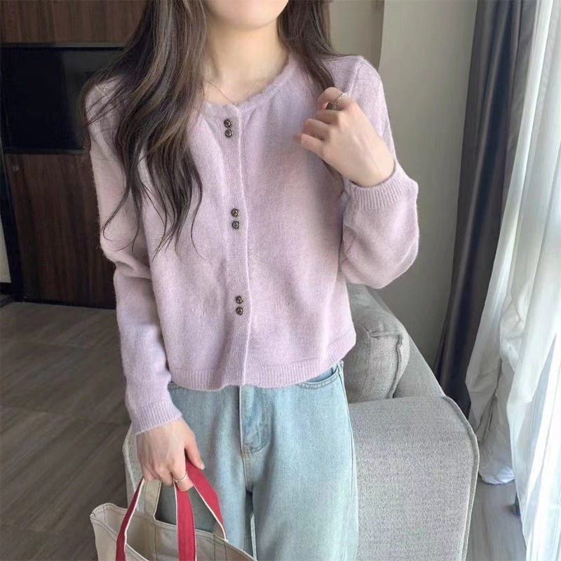 New Gentle Rose Button Loose Casual Elegant Long-sleeved Knitted Cardigan Top for Women