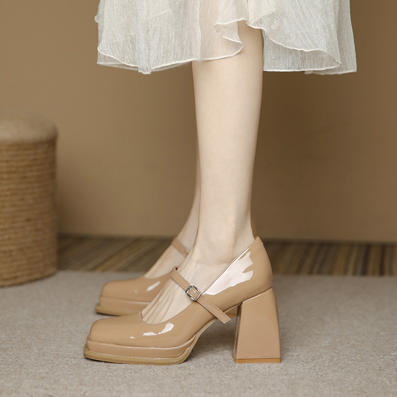 0068-2 Nude High-Heeled Shoes, Spring and Autumn Waterproof Platform, High-End, Elegant, Versatile Mary Jane Shoes