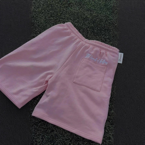 Euro-American Style Pink Embroidered Elastic Drawstring Casual Shorts | Straight-Leg Loose-Fit Shorts + Embroidered Crew-Neck T-Shirt Set