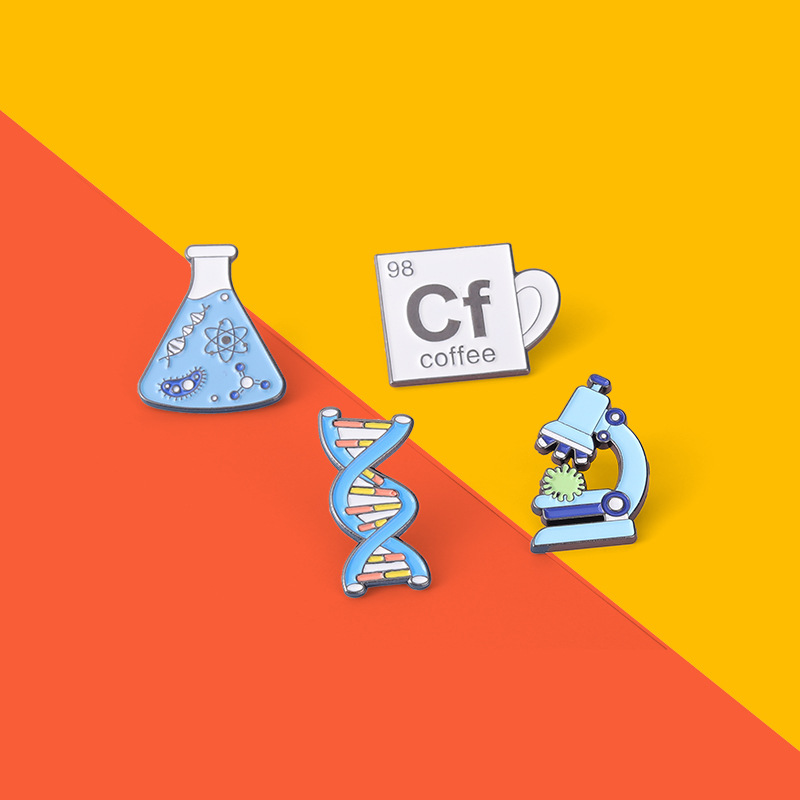 European And American New Chemical Biological Alloy Brooch Creative Cartoon Microscope Cf Cup Dna Modeling Paint Badge display picture 8