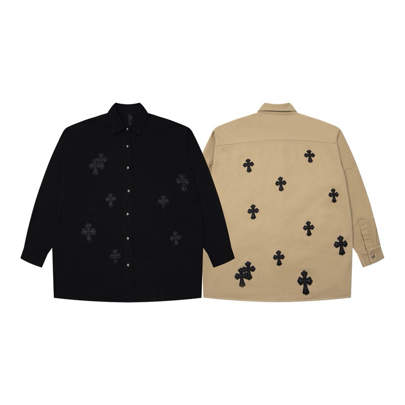 Cross-Border Chrome Heart Full Leather Label Men's and Women's Loose Canvas Shirt Wear-Resistant Shirt