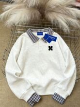 简约百搭vintage假两件拼接卫衣女2025秋冬季宽松休闲Polo领上衣