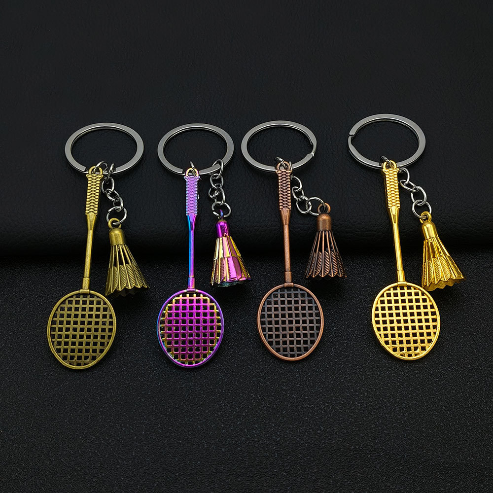 Creative Alloy Badminton Racket Keychain, Sports Souvenir Pendant, Car Bag Ornament, Small Gift Wholesale