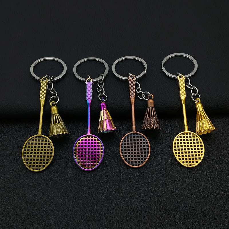 Creative Alloy Badminton Racket Keychain Sports Commemorative Supplies Pendant Car Bag Pendant Small Gift Wholesale