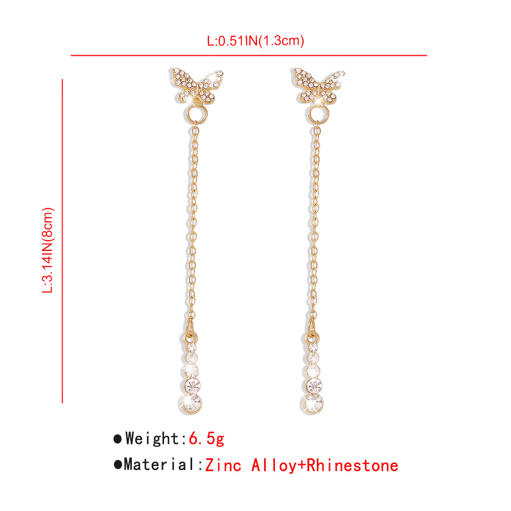 Butterfly Full Diamond Chain Long Earrings Simple Small Fresh display picture 4