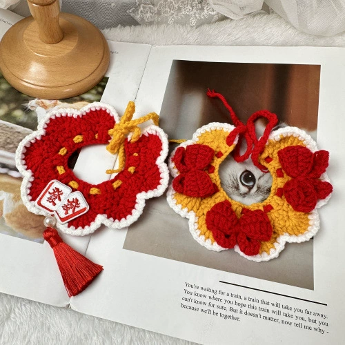 Домашние животные Новогодний ошейник Собака Кошка Рот Тигр Лев Шейный нагрудник Тедди Би Шовяный ошейник