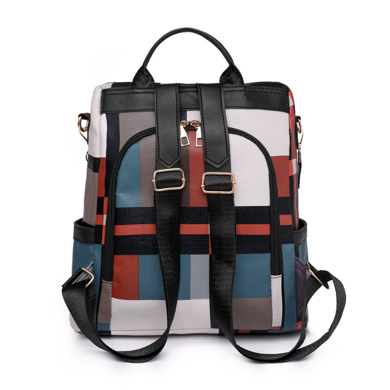 Mochila antirrobo para mujer 2023 nuevo estilo cuero suave moda contraste color multifuncional al aire libre mochila de viaje ligera al por mayor