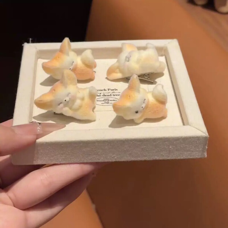 调皮的狐狸发夹植绒可爱少女心侧边刘海夹鸭嘴夹卡通发饰女|undefined