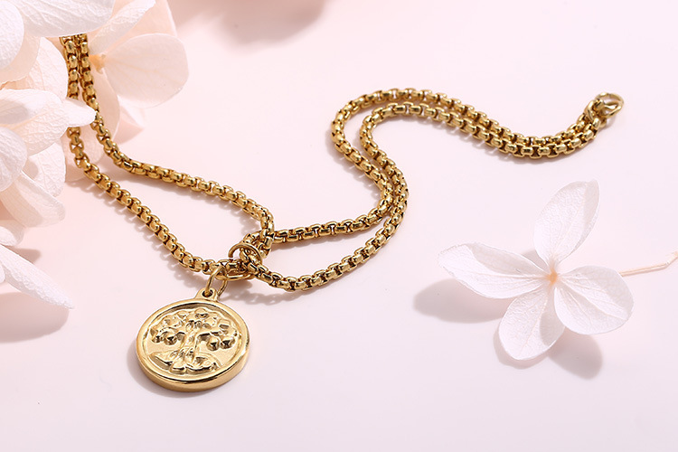 Mode exquisite Metall Doppelschicht Perlenkette runder Baum Anhnger Edelstahl Armband Grohandelpicture5