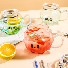 YIQO新品榴蓮綿羊高硼硅玻璃大容量吸管卡通可愛漸變兒童大肚杯子
