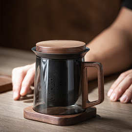 IB9B玻璃泡茶杯茶水分离水杯男士大容量带盖过滤茶几客厅家用