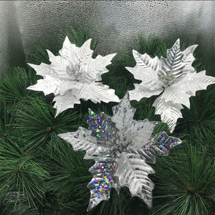 New Handmade Artificial Silver and White Hand-Rolled Flowers Christmas Flowers Gold Edge Decorative Supplies Pendant Manufacturer Wholesale