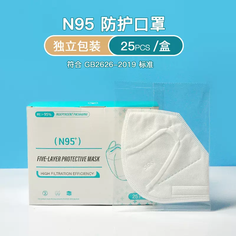 หน้ากาก N95 กันควันและน้ำมัน แบบใช้ครั้งเดียว บรรจุแยกชิ้นละใบ ป้องกัน 5 ชั้น ดีไซน์ 3D สำหรับงานอุตสาหกรรม กันฝุ่น 5 ชั้น ขายส่ง N95