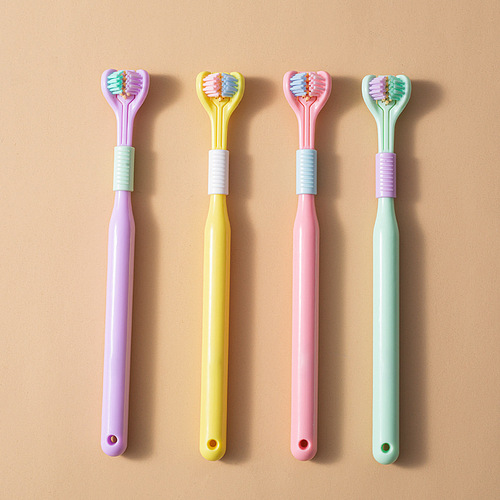 One piece drop shipping upgraded three-head U-shaped toothbrush Macaron soft-bristle adult toothbrush three-sided toothbrush for scraping tongue 418