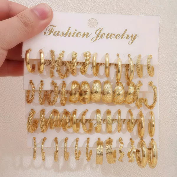 European and American Cross-Border Hot-Selling Metallic Fashion Earring Set with Creative Hollow Heart Elements and Geometric Twist Earrings
