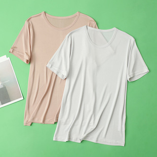 Summer 100% Silk Thin Mulberry Silk Round Neck Men's Short-Sleeved T-Shirt Cultural Shirt Middle-Aged and Elderly Tops Cool