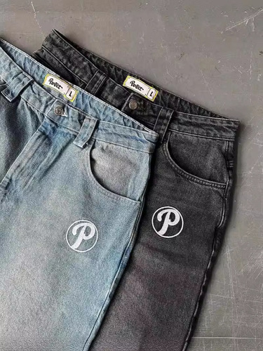 Cross-border e-commerce street jeans Y2K original host hip-hop letter retro blue loose high-waist wide-leg pants