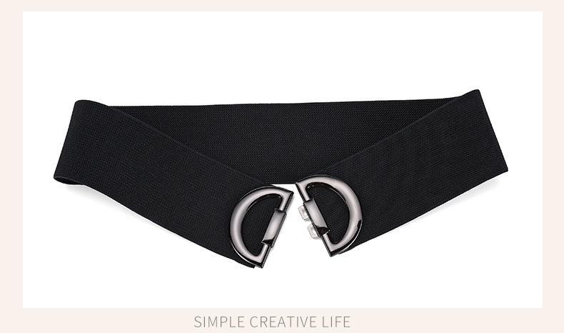 Moda popolare stile lettera tre dimensioni fibbia nera tessitura elastica ampia copertura in vita Cintura da donna versatile giacca a vento_voghion.com