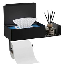 跨境亚马逊纸巾盒不锈钢黑色手机架卫生间浴室可放湿巾壁挂卷纸架