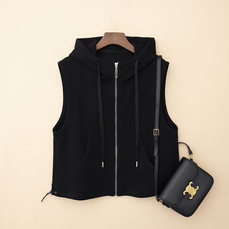 Women's wholesale zipper casual top cardigan waistcoat hooded vest vest simple all-match small plaid high