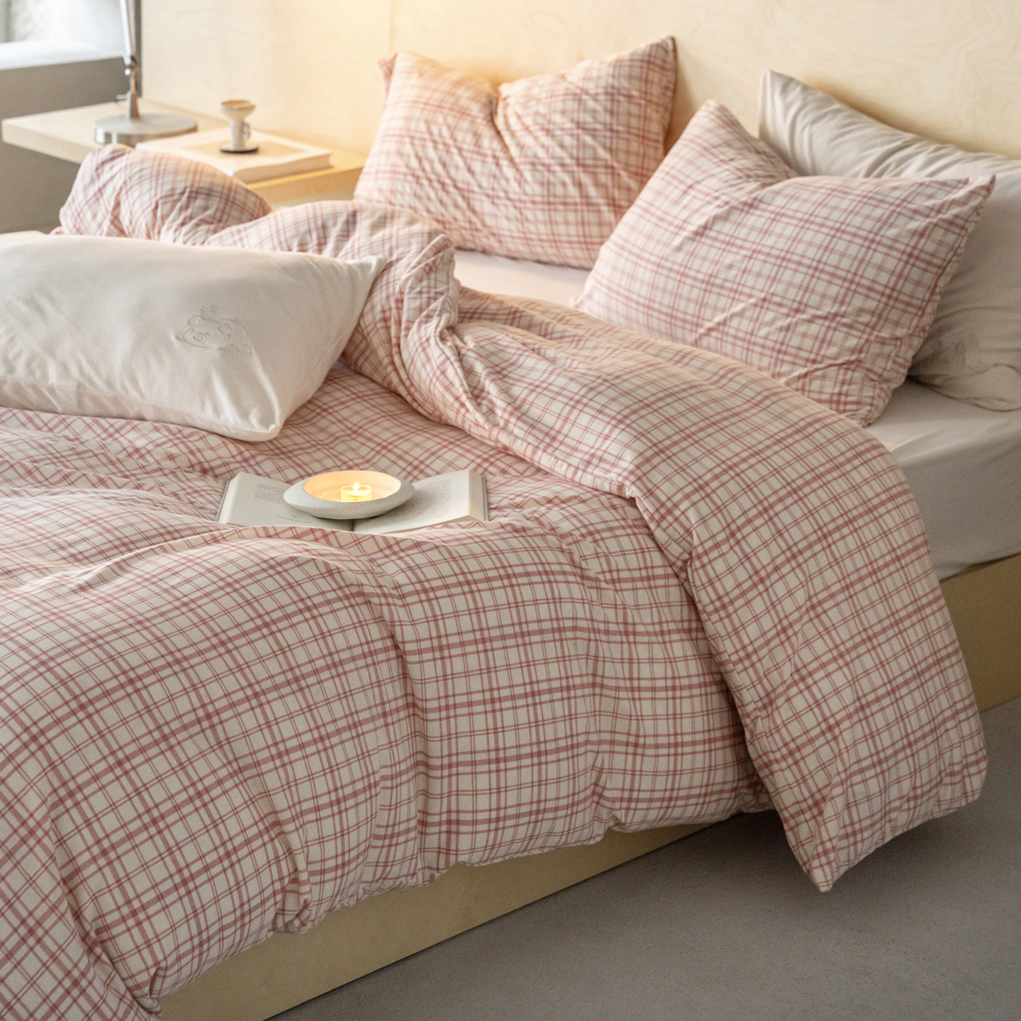 All-cotton Knitted Plaid Print Four-piece Pure Jersey Cotton Duvet Cover, Bed Sheet, Fitted Sheet Three-piece Set,_voghion.com