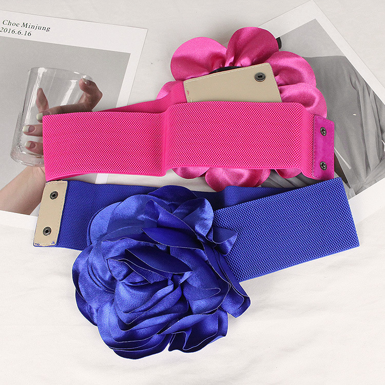 7.5cm Wide Waist Belt Women's Rose Versatile Elastic Waistband Fashionable Temperament Three-dimensional Large Flower Decoration Accessories_voghion.com