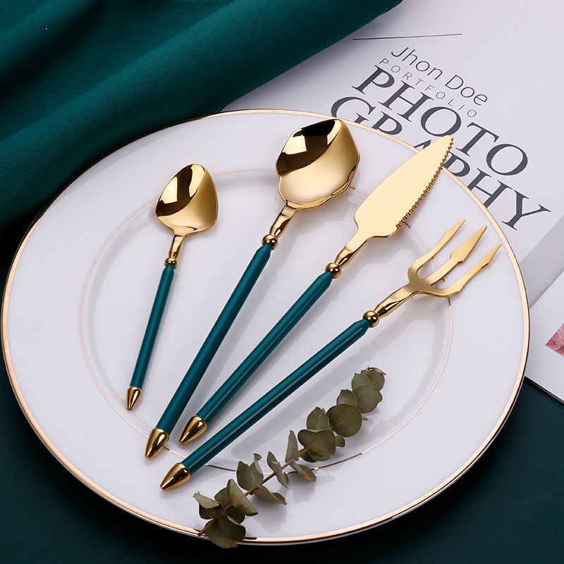 Cross-border 304 Stainless Steel Knife, Fork and Spoon 4-piece Set Neptunus Western Steak Knife Tableware Set Hotel Online Red Creative