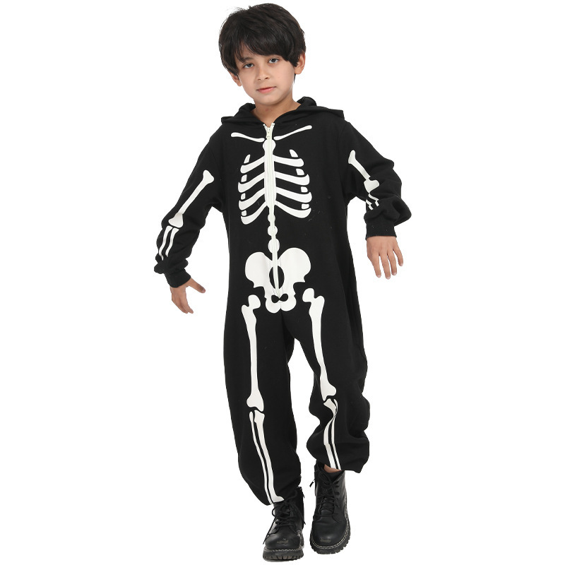 クロスボーダーハロウィン子供大人の衣装男性と女性のスカルコスチュームプロムパーティー怖いかわいいパターンの衣装|undefined