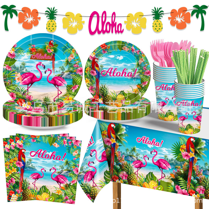 Aloha Flamingo Hawaiian Theme Seaside Vacation Party Tableware Paper Plate Napkin Paper Cup Paper Party suit Aloha Flamingo Hawaiian Theme Seaside Vacation Party Tableware Paper Plate Napkin Paper Cup Paper Party suit