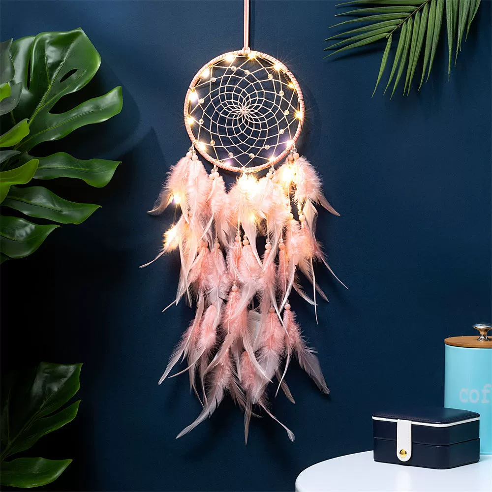 Сетчатая ловушка для снов индейская подвеска для спальни, оберег-феник Boho ветерок с опцией LED-лампы