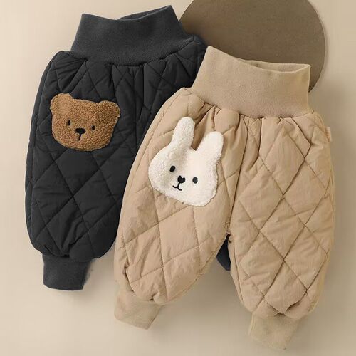 Baby Cotton Pants Children's Winter Outwear Fleece Pants for Boys and Girls, 3-Layer Thickened Winter Pants for Boys, Cartoon Style, Trendy Outerwear
