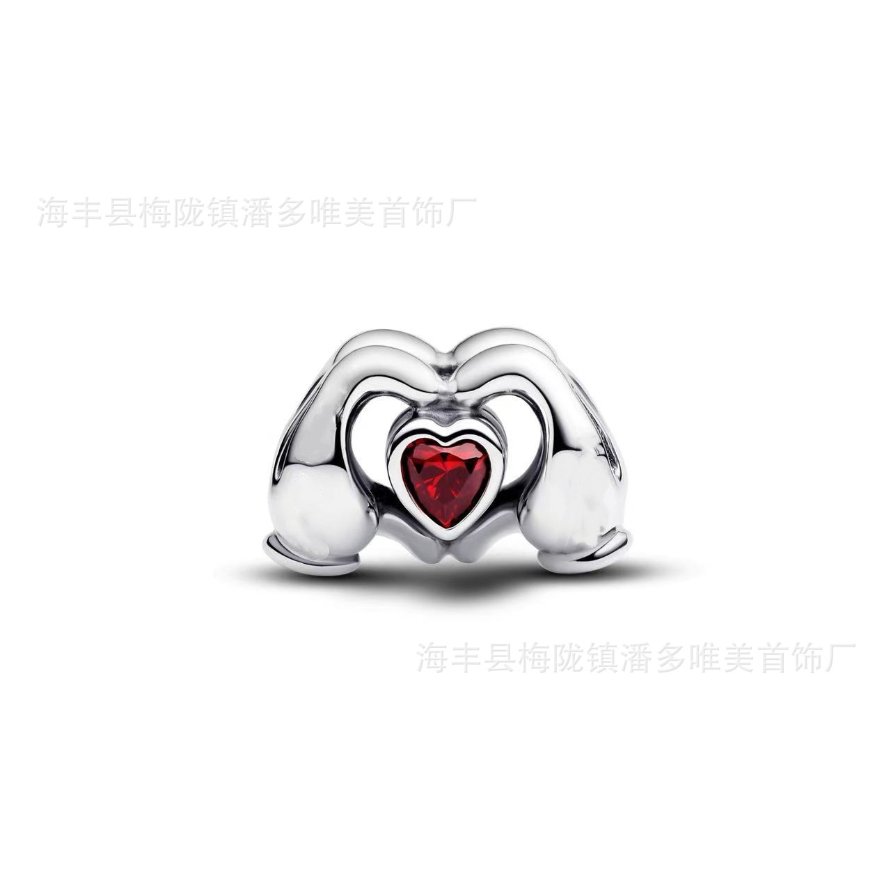 Disney Mickey Mouse Heart Hands Charm Sterling Silver Crystal Red