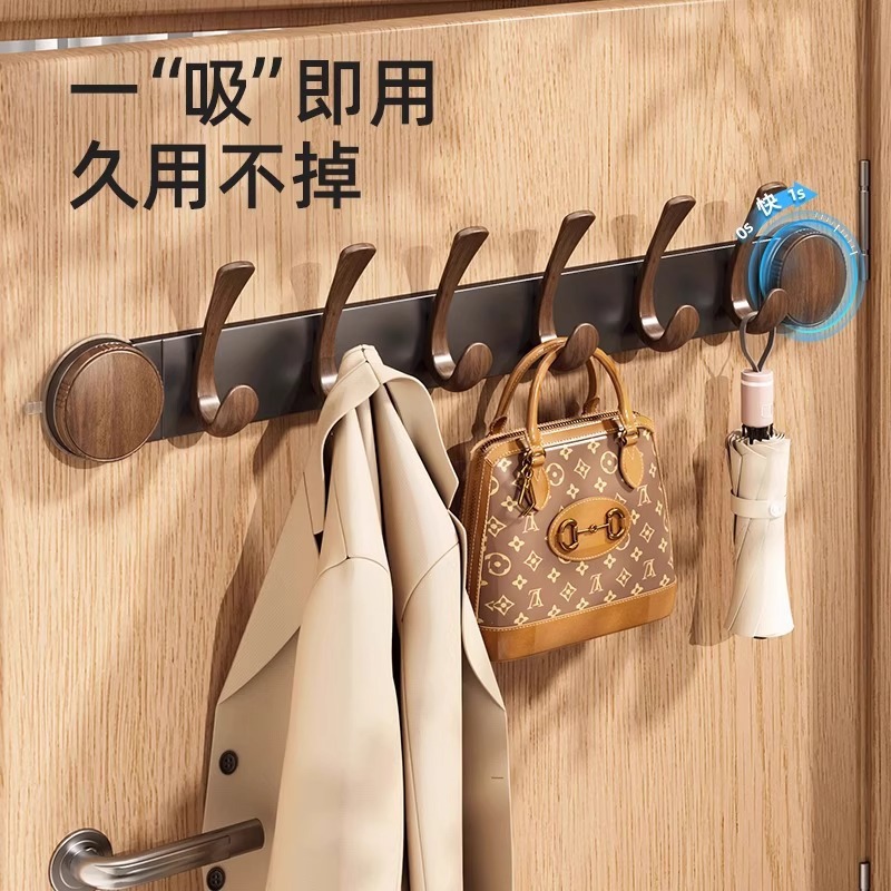 Manufacturer Supplies Door Hooks with Walnut Wood Grain Knobs, Suction Cup Bathroom Wall-Mounted No-Drill Clothes Hooks and Racks