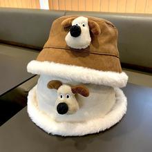儿童帽子秋冬可爱小狗加绒加厚渔夫帽婴儿冬天保暖帽男女宝宝盆帽