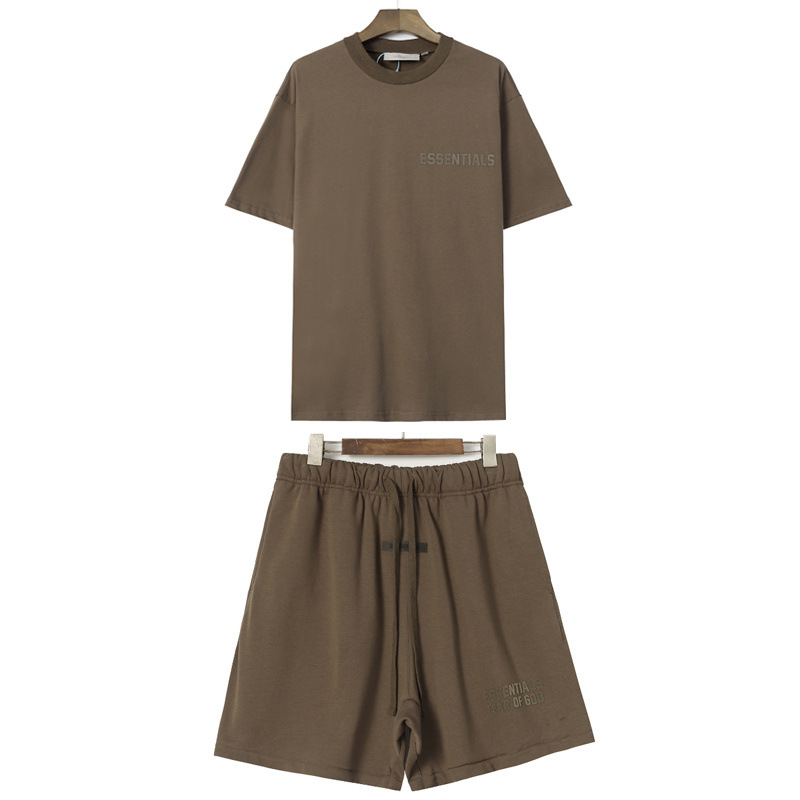 Traje FOG temporada 8 ESSENTIALS doble línea tridimensional carta flocado deportes pantalones cortos sueltos de manga corta