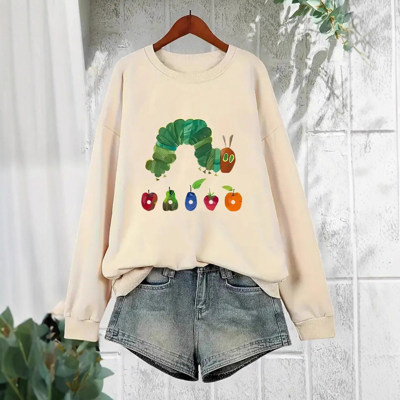 European and American Caterpillar Pattern Printed Casual and Comfortable Long-Sleeved Pullover Sweatshirt for Women Cross-Border Temu Autumn and Winter New Style