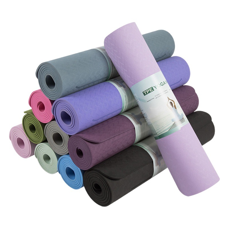 Tpe Double-Layer Two-Color Yoga Mat Posture Line Non-Slip Grip Thickeneded 10mm Fitness Mat Home Dance Mat Wholesale