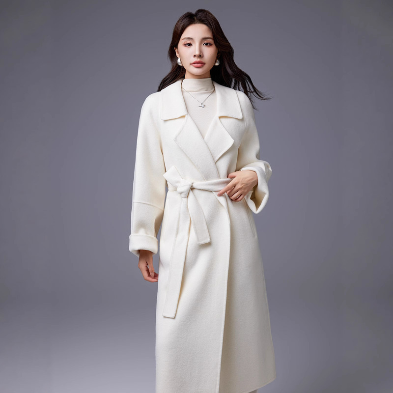 2026 Autumn and Winter Loose and Lazy High-End Double-Sided High-Quality Wool Coat for Women, Long Over-The-Knee Style with Belt