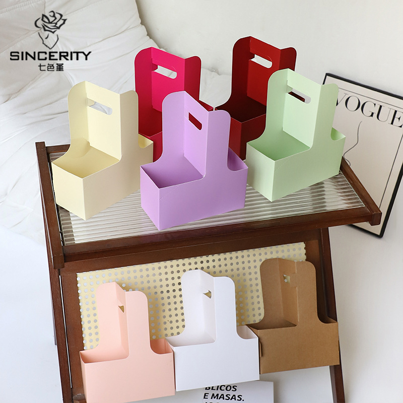 Caja de flores portátil de café Qisejin, papel kraft, bandeja para tazas, caja de regalo, caja de embalaje de ramo de flores