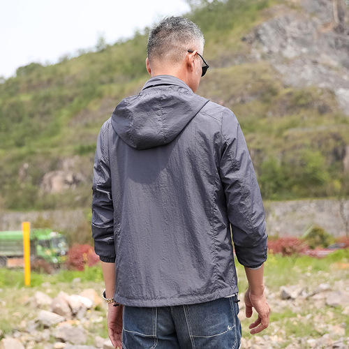2024 Summer New Fashion Trend Men's Outdoor Sun Protection Hooded Jacket Zipper Jacket Thin Quick-Drying Open Vest