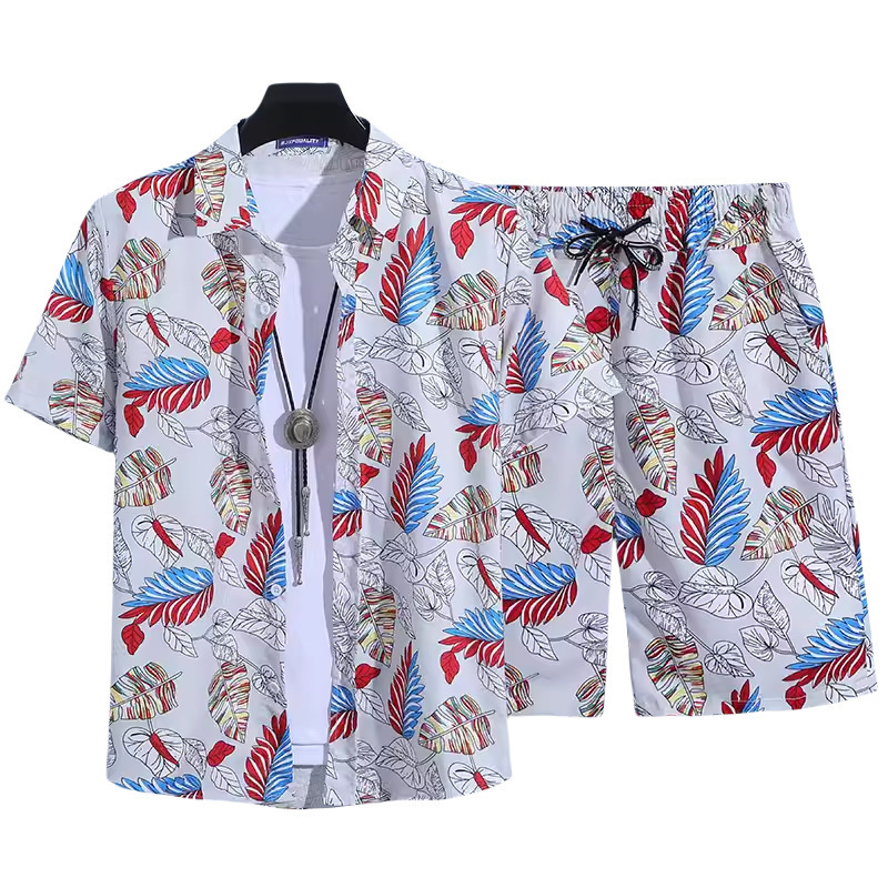 Set di camicie taglie forti 5XL da vacanza al mare per il festival Songkran in Thailandia, maniche corte, stampa floreale vintage, stampa integrale, taglie forti 200 Jin 5XL, vacanza al mare, taglie forti 200 Jin 5XL, stampa floreale vintage a maniche corte._voghion.com