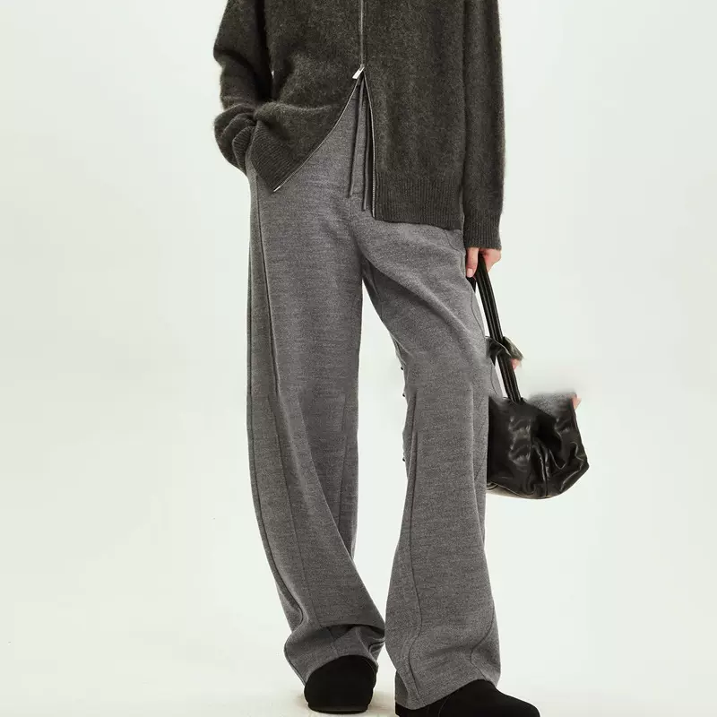 现货开一条过冬雪地裤厚高克重针织双缝解构分割抽绳奶奶裤休闲裤