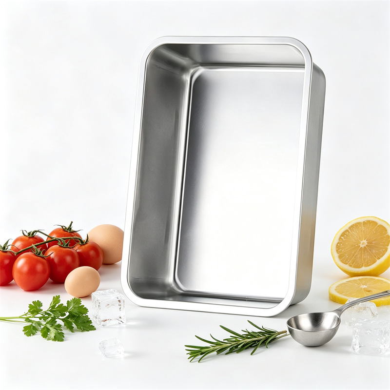 Food-grade stainless steel square tray, flat-bottomed square tray, deepened tray, steaming rice tray, storage dish, fast food container, freezer tray Food-grade stainless steel square tray, flat-bottomed square tray, deepened tray, steaming rice tray, storage dish, fast food container, freezer tray